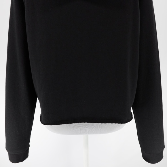 Pink Women's Raw Edge Hem Cropped Everyday Fleece Pullover Hoodie Black Size L - Picture 6 of 8